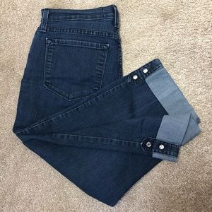 NYDJ EUC Denim Blue Cropped Jeans with Double-Rhinestone Button Cuffs - Size 8